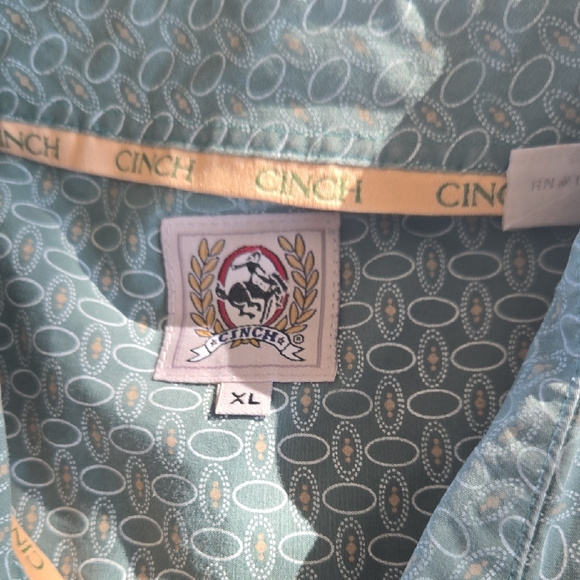 Cinch Teal Patterned Button Down Shirt - Picture 7 of 12